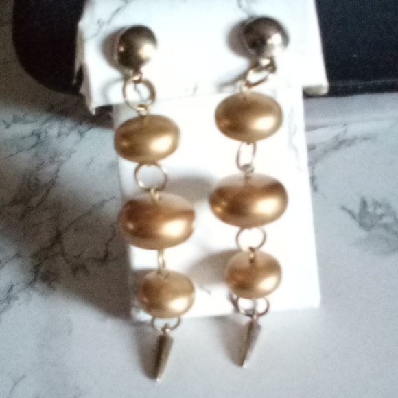 Artisan Mixed Metal White Gold Mid-Century Modern Dangle Drop Earrings - Picture 2 of 7